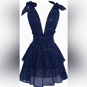 Navy Blue Dress with Gold Star Accents